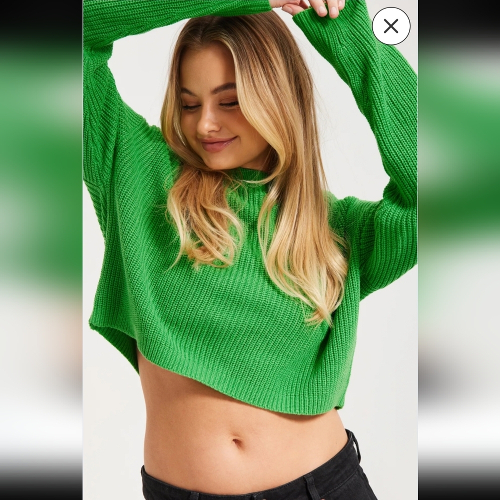 Only Vibrant Green Cropped Pullover Knit Sweater Size Small